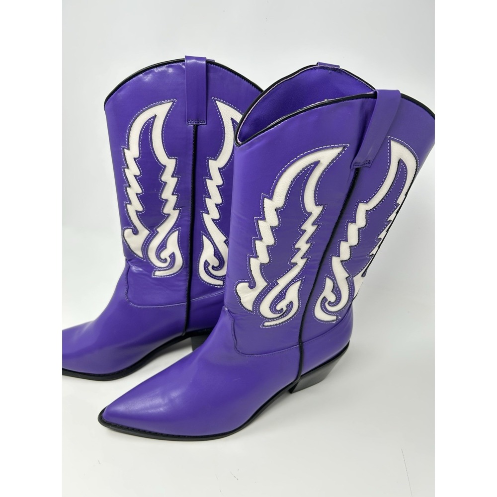 Billini Norva Cowboy Boots Women's 9 Violet Purple Ivory Western Pointed Toe
